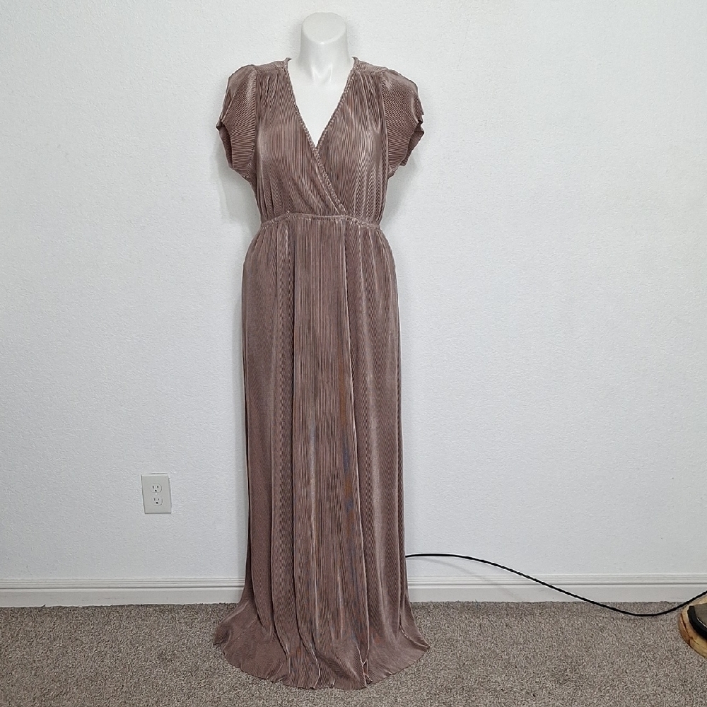 Baltic Born NEW Taupe Pleated Neutral Formal Evening Wear Maxi Dress Size XXL